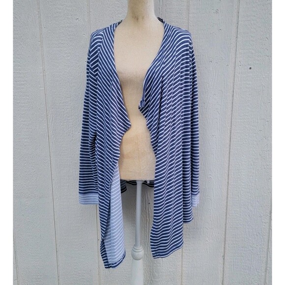 Fresh Produce Blue White Stripe Open Front Cardigan Sweater Long Sleeve Size XL - Picture 1 of 4